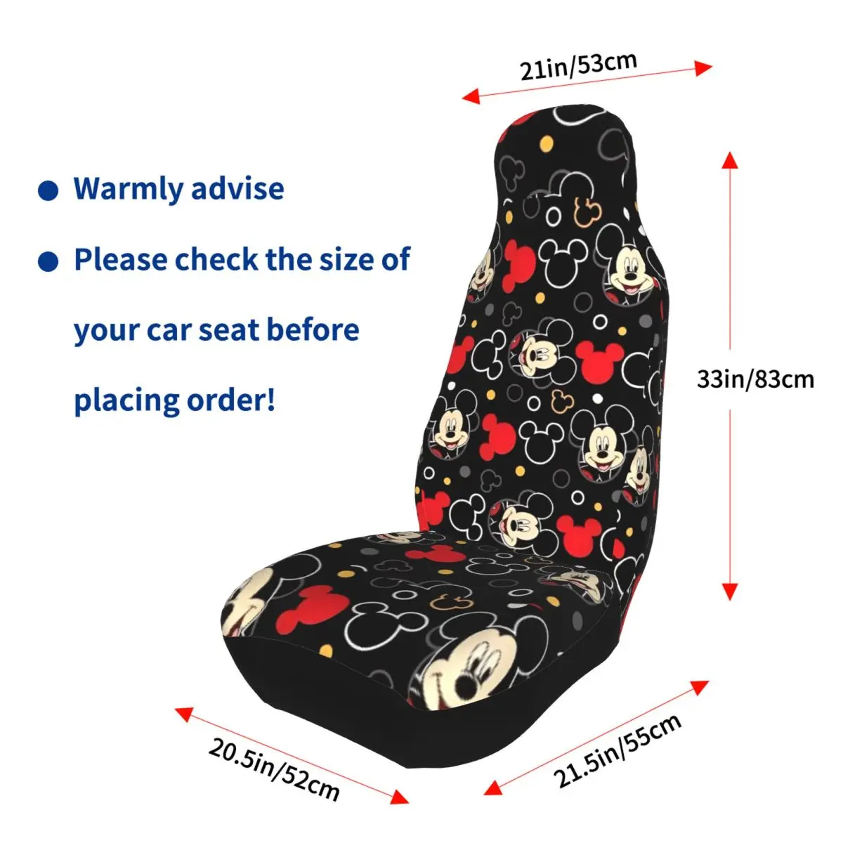 Mickey Mouse Head 2 Front Car Seat Covers for Cars Truck Sedan SUV Flexible Bucket Seats Cover