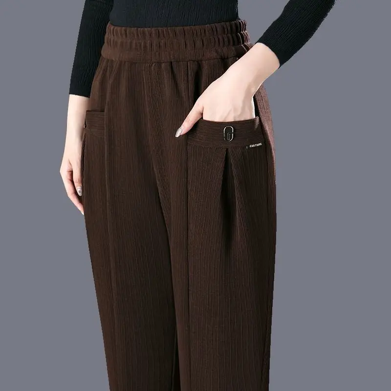 Autunno e inverno tasca da donna elastico in velluto a coste ciniglia solido sciolto a vita alta elastico Harlan moda Casual pantaloni eleganti