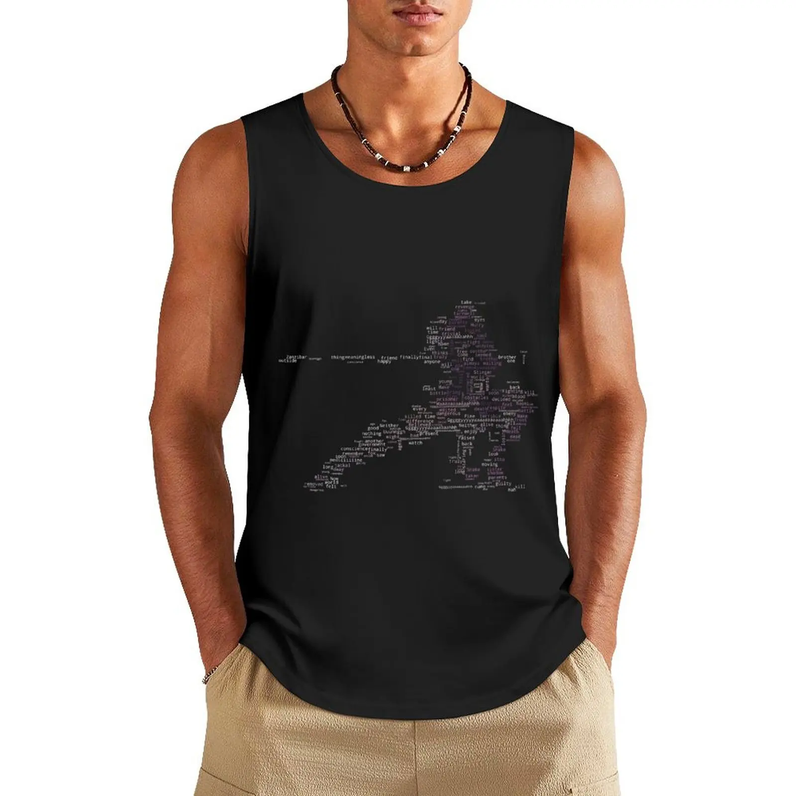 

Cyborg Ninja/Gray Fox Word Cloud Tank Top Gym t-shirt man Men's gym t-shirts Men's summer vest