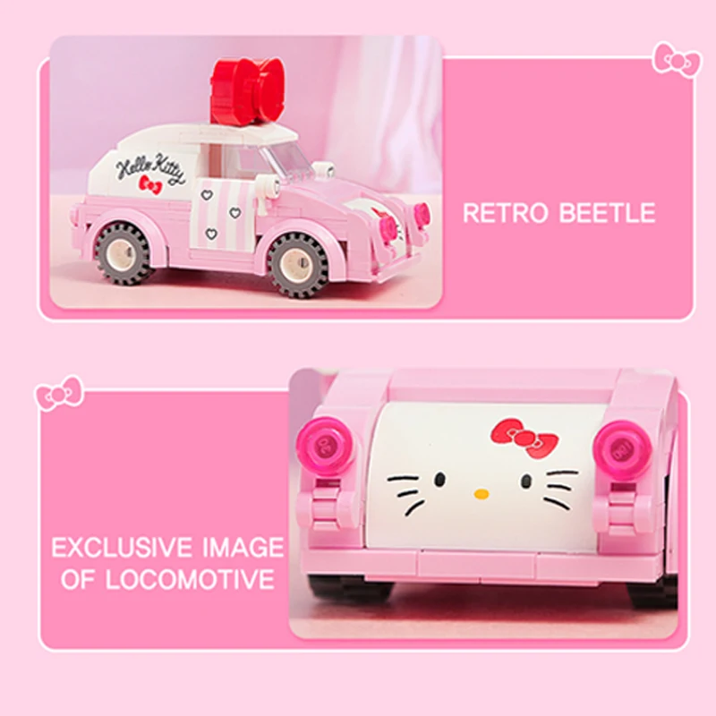 Hello Kitty Building Blocks Car Bus Model Cartoon Blocks Assembly Toy Children DIY Bricks Toy Desktop Decoration Christmas Gifts