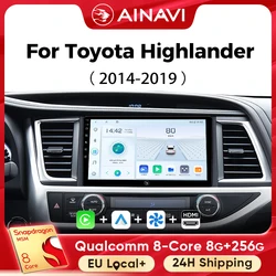 Ainavi Car Multimedia Player For Toyota Highlander 2014 2015 2016 2017 2018 2019 wireless Carplay Android Auto 4G Wifi 2din