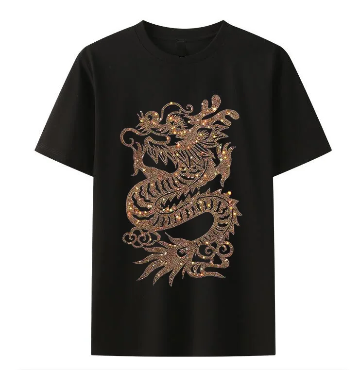 New men's short sleeve T-shirt Hot drill animal dragon tiger leopard pattern fashion short sleeve T-shirt