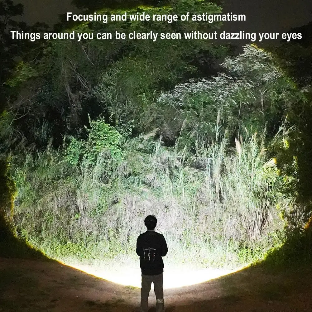 Outdoor-Taschenlampe, tragbar, starkes Licht, variabler Fokus mit Flutlicht, Seitenlichter, wiederaufladbare Taschenlampe mit großer Reichweite