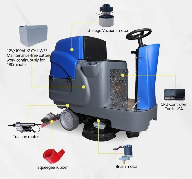 غسالة ركوب صناعية أوتوماتيكية لتنظيف الأرضيات الخرسانية في المستودعات #4