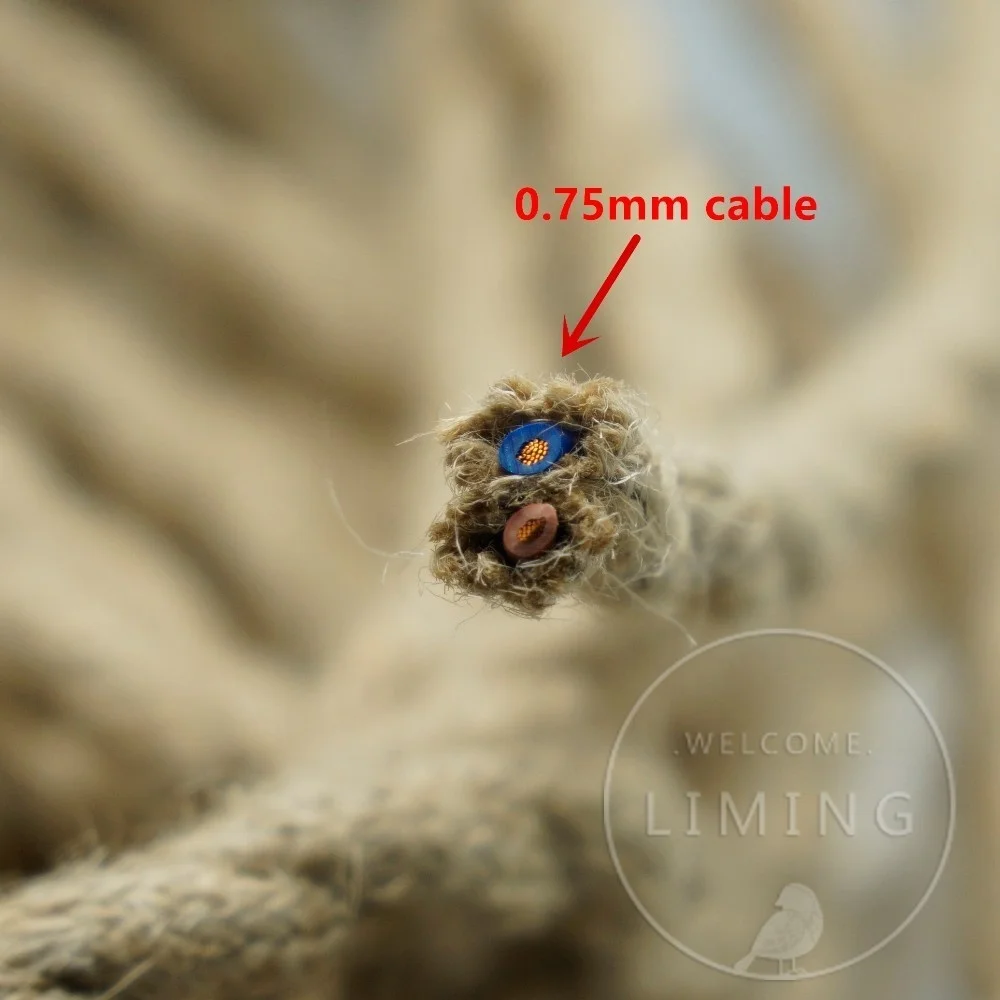 2*0.75MM Vintage Rope Woven Electrical Wire Twisted Cable Hemp Textile Electric Cord Pendant Lamp Wire Vintage Braided Fabric