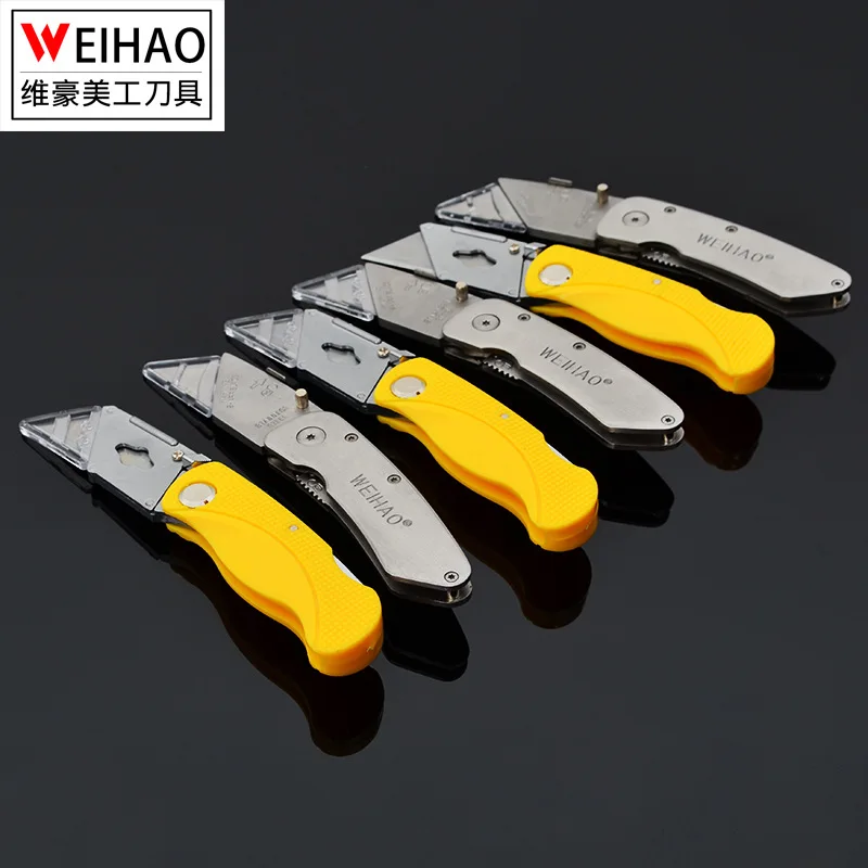 Foldable Utility Knife with Non-slip Grip stainless steel T-blade Cutter Art Supplies 15.5cm Length Plastic/Steel Handle #904