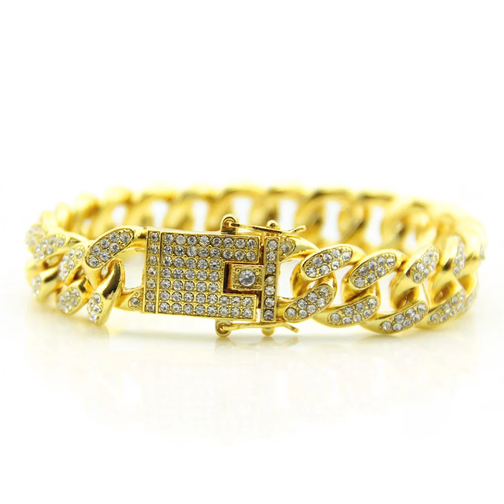 HNSP 12MM Lced Out Cuban Link Chain Bracelet For Men Hip Hop Accessory Jewelry