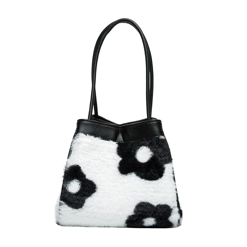 Bolso de piel sintética con patrón Floral para mujer, bolso de hombro de piel sintética de alta calidad, asa suave, diseño de mano, bolso de felpa elegante