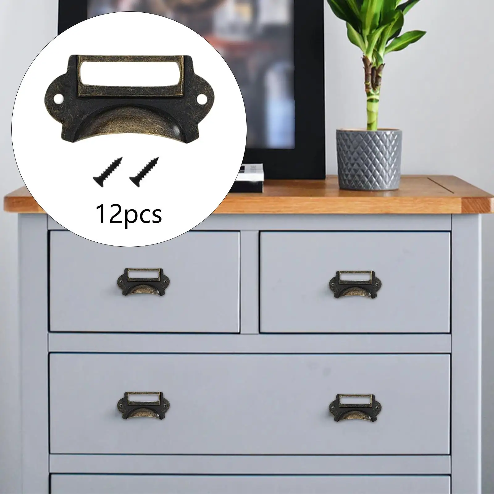 12x Drawer Pulls Tag File Label Holder Hardware Cabinet Handles for Library