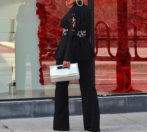 

2025 Solid Color Elegant Lapel Hollow Button Suit Jacket and High Waisted Straight Leg Pants Set Autumn Women's Commuting Set