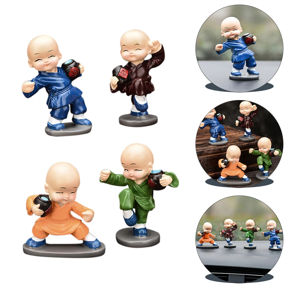 

4 Pcs Monk Car Decoration Statue Mini Figurines Accessories Craft Mini Monk Figurines Adornment Creative Long Lasting