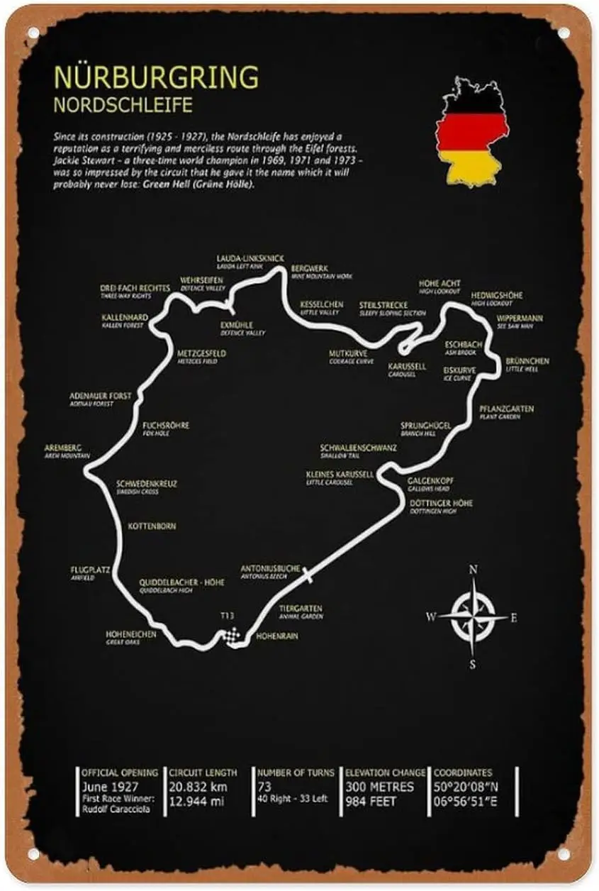 1f,The Nurburgring Poster Metal Sign 12 X 8 Inches Vintage Retro Man Cave Wall Decor