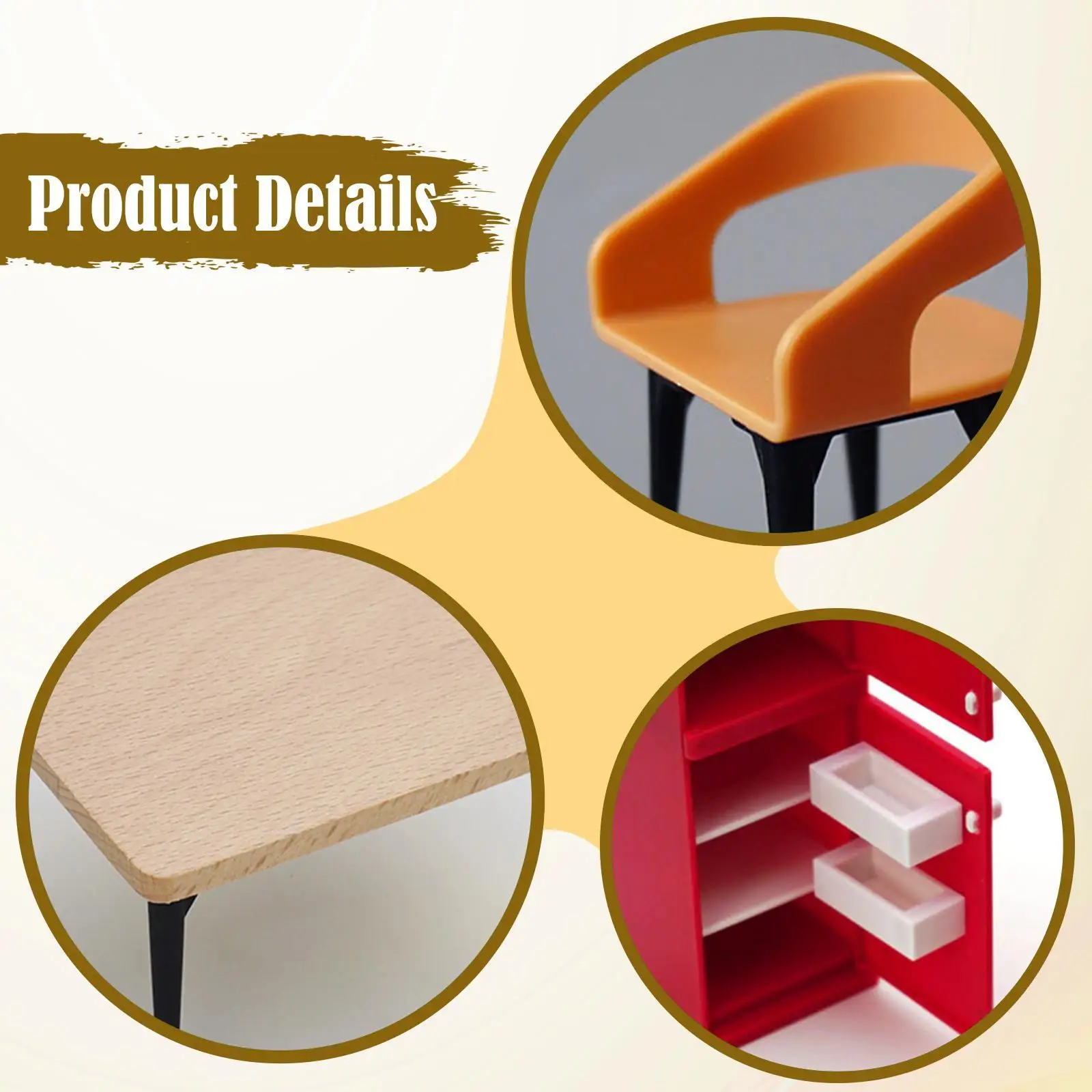 مجموعة أثاث بيت الدمى، كرسي الطعام، DIY، طاولة الطعام، لعبة التظاهر، ديكور بيت الدمى للأطفال الصغار 3+، الأولاد والبنات، هدية عيد الميلاد