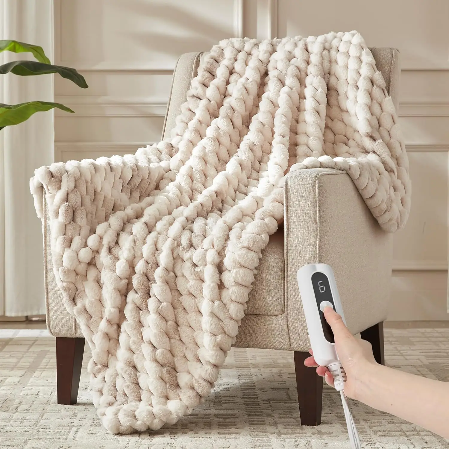 

Электрическое одеяло с быстрым нагревом, 6 настроек и автоматическим отключением, можно стирать в машине, 50x60 дюймов, серое