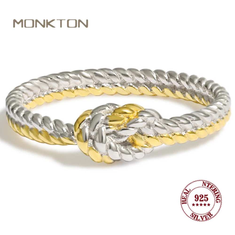 

Monkton S925 Sterling Silver Gold Plated Double Rope Knot Rings for Best Friend Mother Daughter Ring for Mothers Day Gifts