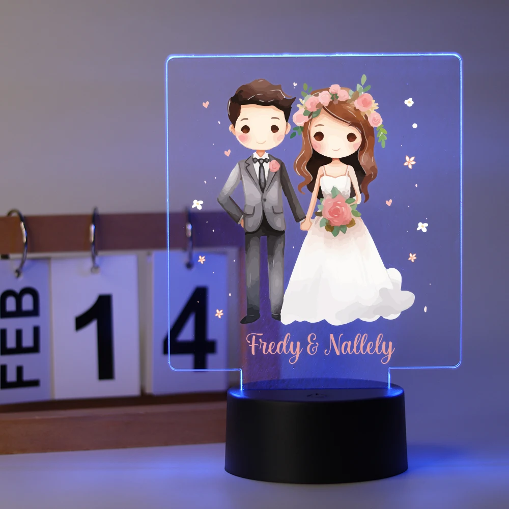 Personalized Custom Love Cartoon  3D Led Night Lamp Usb Valentine'S Day Bedside Lamp Bedroom Night Lights