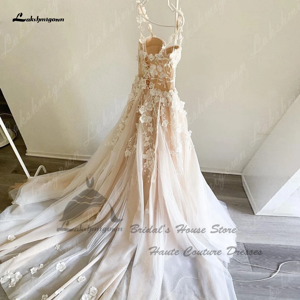 Lakshmigown หรูหราลูกไม้ดอกไม้ Boho ชุดแต่งงาน2023 Vestidos Civil เจ้าสาวสีชมพู Beach Gowns แต่งงาน Corset Lace Up กลับ