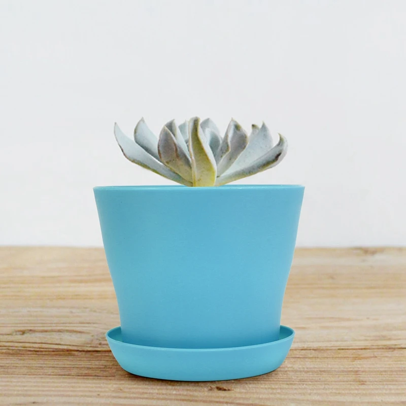 8 Pcs 4 Inch Small Plant Pots Colorful Plastic Flower Pots Indoor Plant Pots For Office House Desk With Pallet/Trays (Blue,Purpl