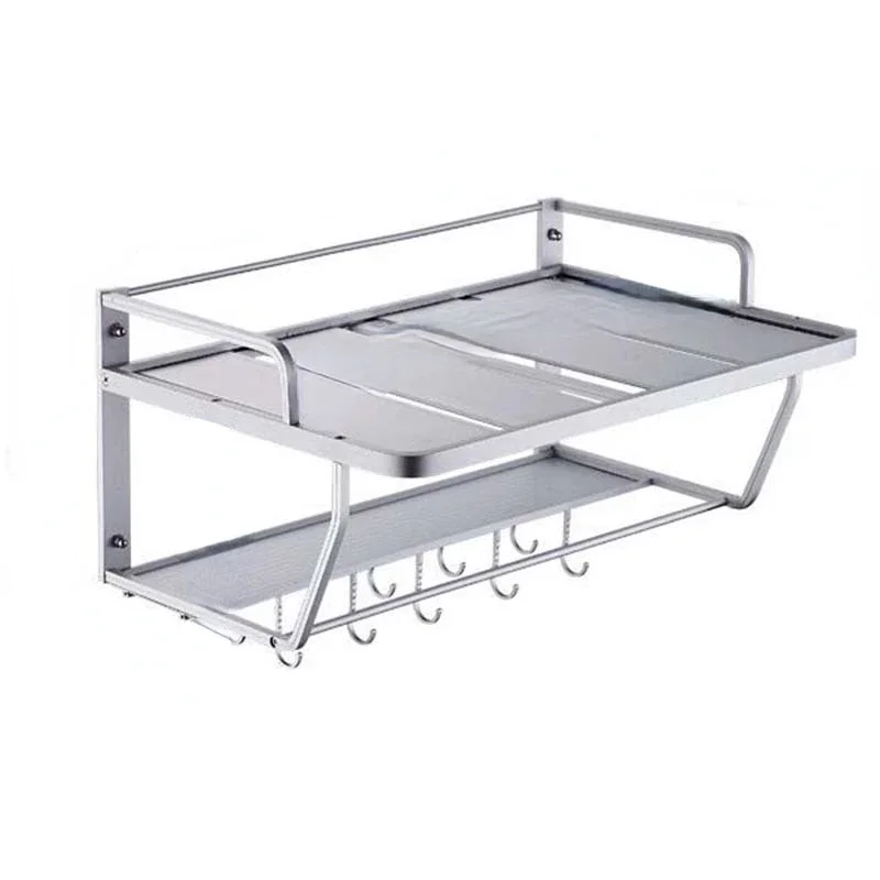 

Space Aluminum Microwave Oven Bracket Wall Mounted Kitchen Rack Light Grate 2 Kitchen Shelf Microwave Oven Rack Storage Wall F
