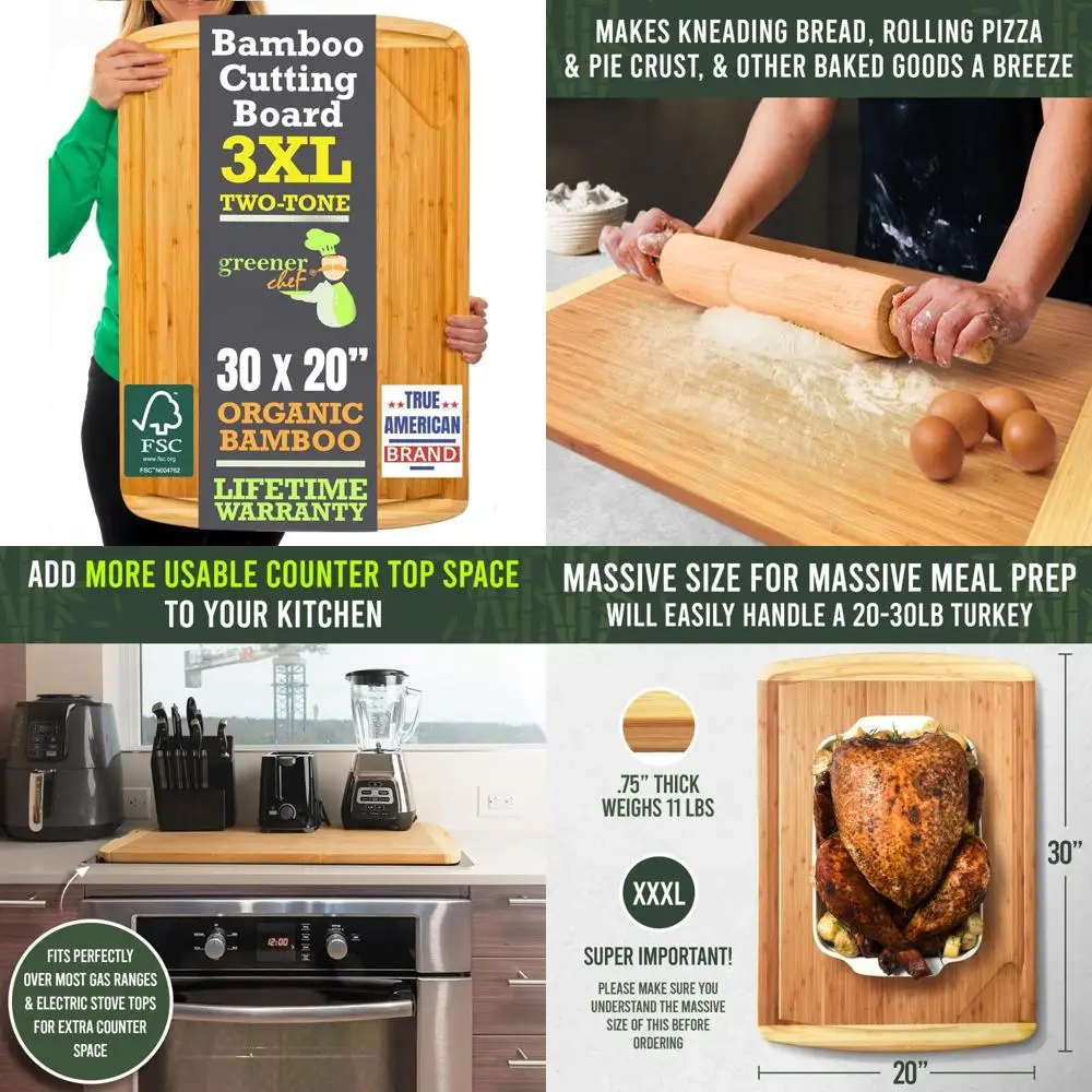 

Large 30 Inch Bamboo Cutting Board - Extra Large Chopping Block for Carving and Charcuterie Displays