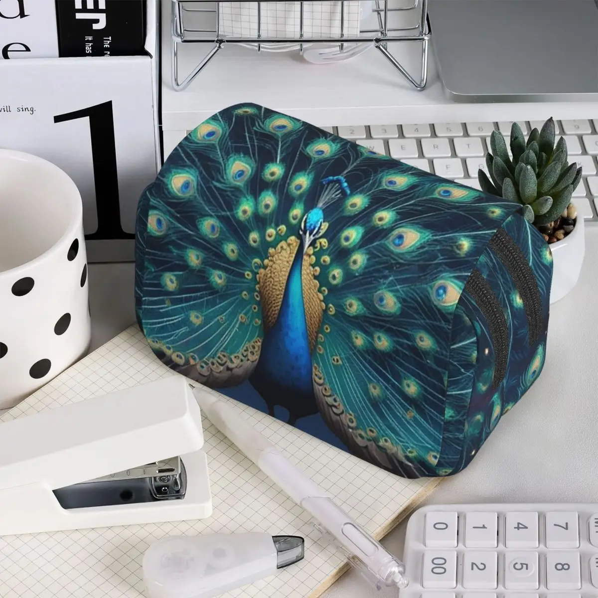 

Mesmerising Peacock Feathers Pencil Case for Studen Gifts Pen Box Pencil Bag Stationery Supplies Pen Holder Bag