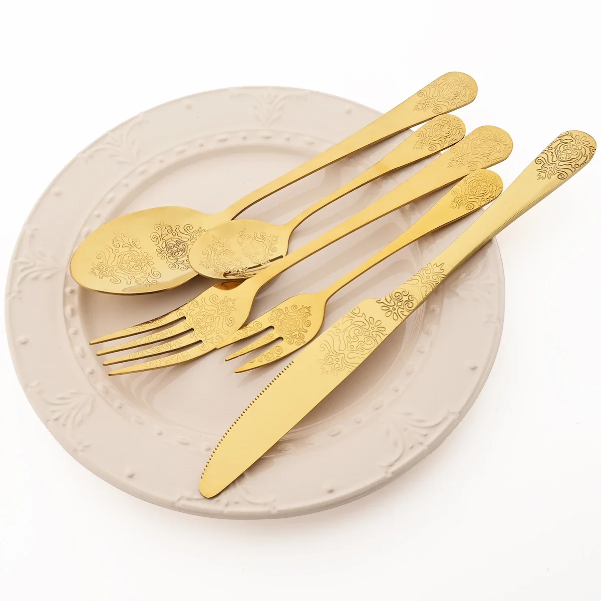20pcs Silver Dinnerware Set Creative Carving Knife Fork Spoon Cutlery Mirror Stainless Steel Retro Flatware Kitchen Tableware view 6