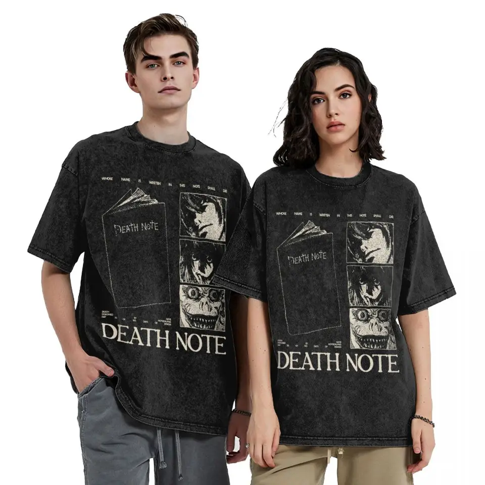 Death Anime Notes Japanese Washed T Shirt Streetwear Hip Hop T