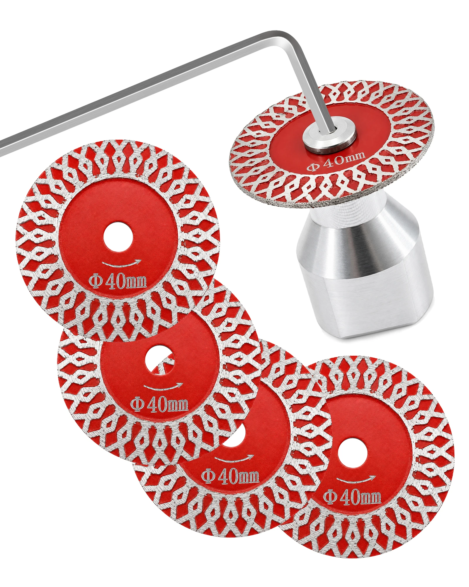 DT-DIATOOL 5-teiliges Diamant-Sägeblatt-Set mit Flansch und Sechskantschlüssel für Marmor-, Granit- und Steinschnitzereien – Detail 8