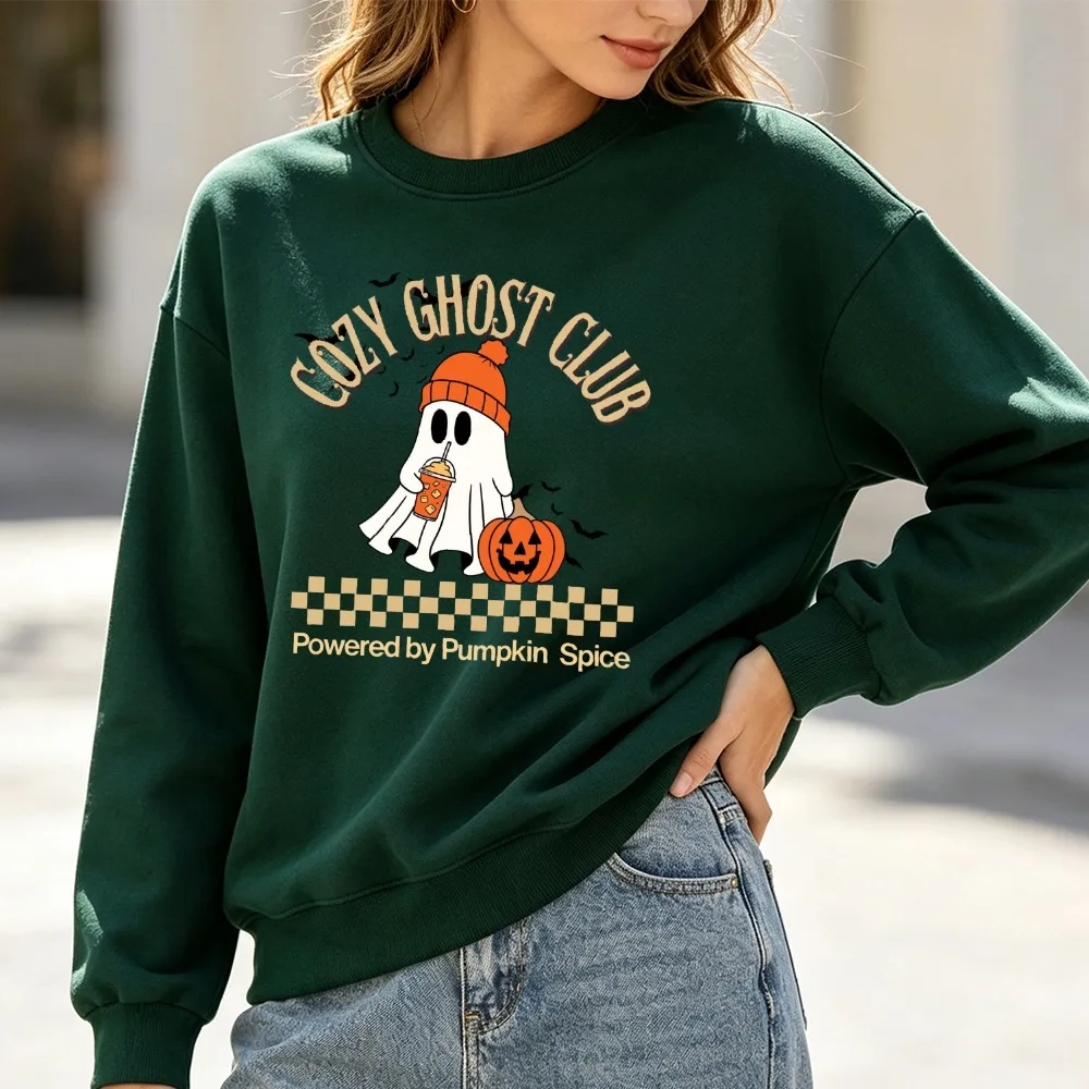 Cozy Ghost Club Print Sweatshirt Women Pumpkin Spice Ghost Graphic Sweatshirt Long Sleeve Pullover Cute Fall Fashion Hoodies view 5