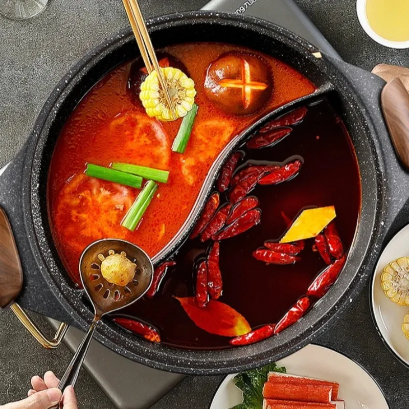 ‌Commercial Stone Hot Pot, Split Pot for Spicy Mala Skewers, Thickened Non-Stick Basin, Electromagnetic Cooker Compatible