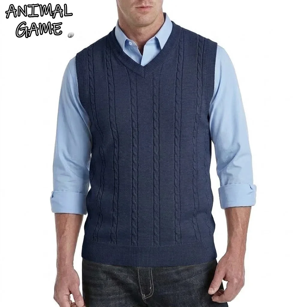 New Men's Casual Classic Dress Waistcoat Shirts Slim Fit Cable Knit Sweater Vest V-Neck Sleeveless Pullover Tops Soft Warm Coats