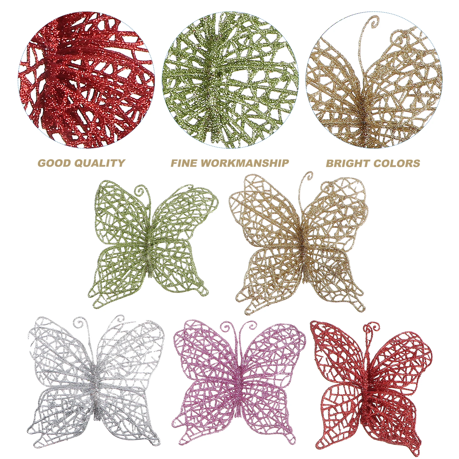 

20 Pcs Simulated Flower Butterfly Pendant Christmas Ornaments Indoor Glitter Hollow Craft Miniature