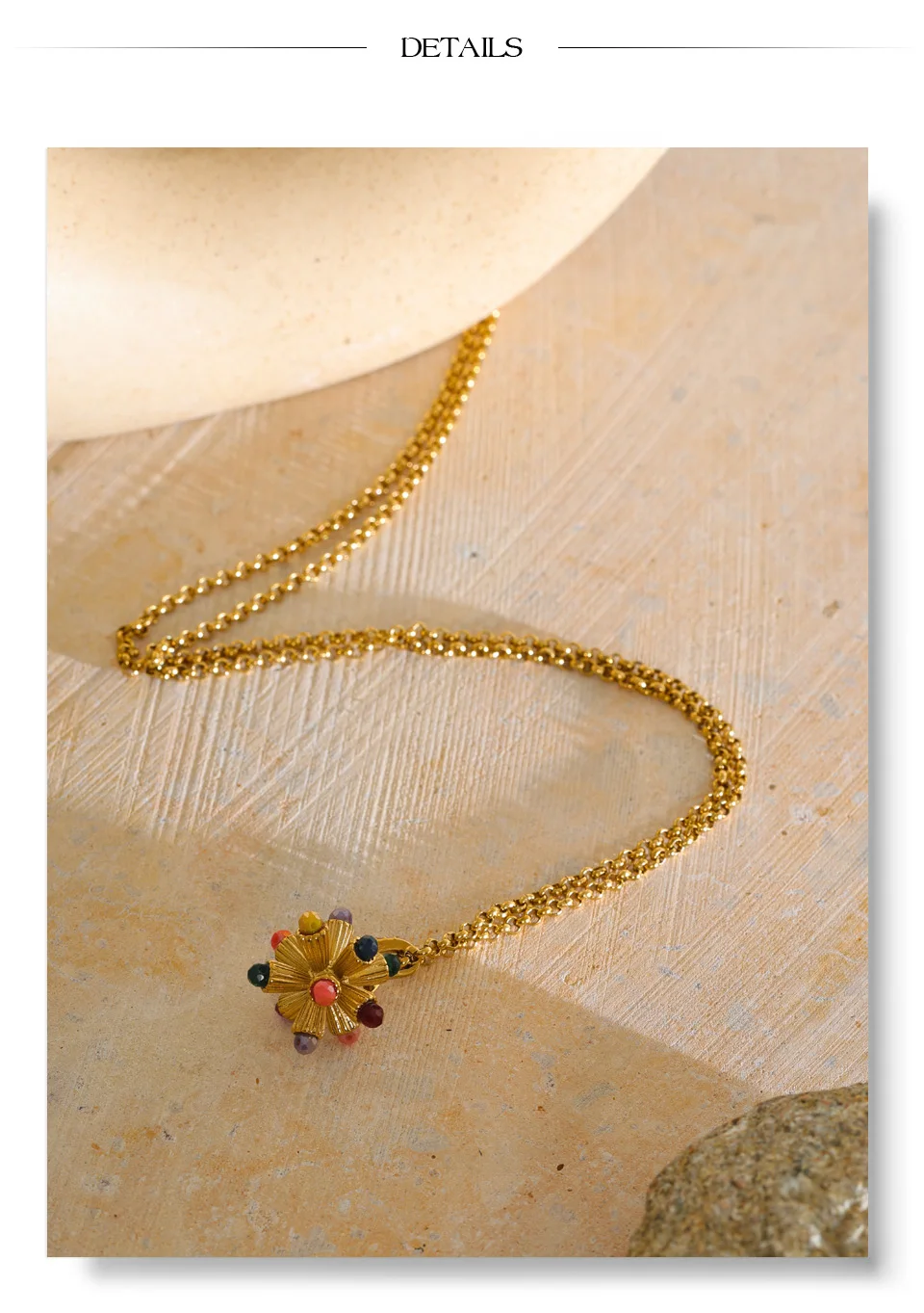 Yhpup Pulloverkette aus Edelstahl, Halskette mit Anhänger in Form einer Blume aus Harz, stilvolles und einzigartiges Schmuckstück für Damen, ein ideales Geschenk. – Detail 8