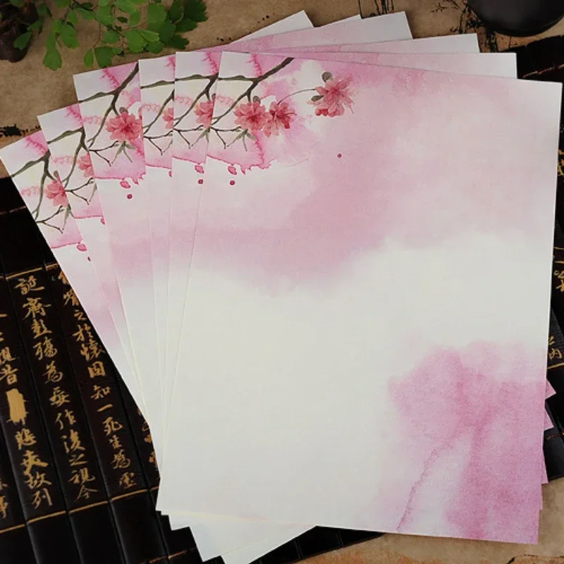 8Pcs Chinese Ancient Style Beautiful Natural Scenery Letter Paper Aesthetic Art Pattern Birthday Wedding Party Invitation Paper