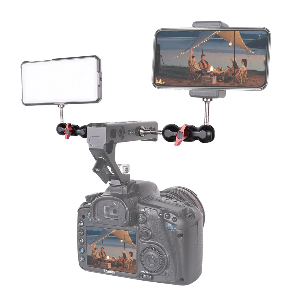 Mini แขนมายากลอะแดปเตอร์ Multi-Function Double Ballhead 1/4 "สกรูสำหรับกล้อง LED Light/แสงแฟลช/กล้อง