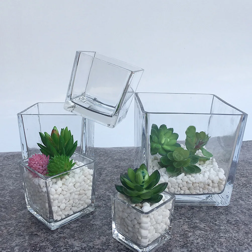 

4Pcs Plant Glass Container Transparent Hydroponic Vase for Tulips Roses Branches Wheat Filler Beads Marbles Home Office