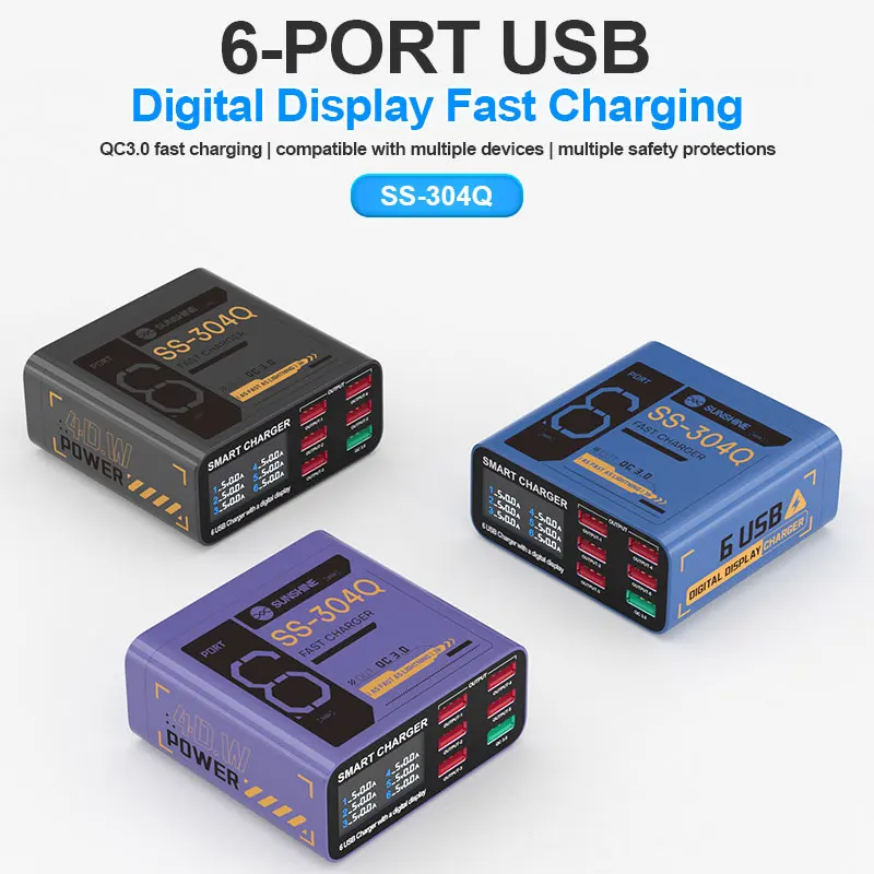 SUNSHINE SS-304Q 6-Port-USB-Digitalanzeige Schnellladung QC3.0 Schnellladung Kompatibel mit mehreren Geräten – Detail 2