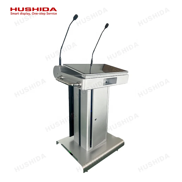

OEM Portable 27 Inch Dual-Screen Conference University Multimedia Display Smart Podium with Interactive Screen and Microphone