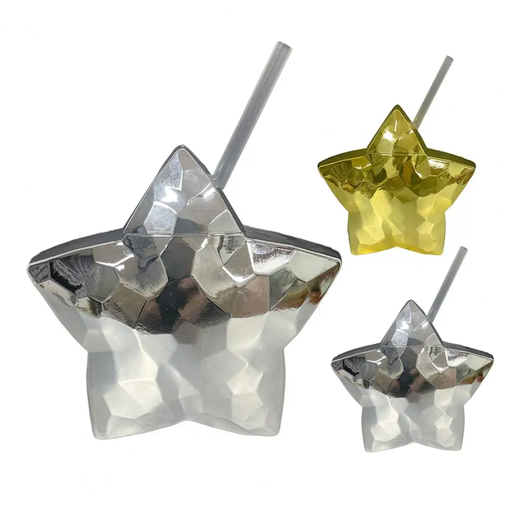 

570ml Electroplating Straw Cup With Lid Star Shaped Kettle Drink Water PP Straw Water Bottle Disco Cup Tumbler Birthday Gift
