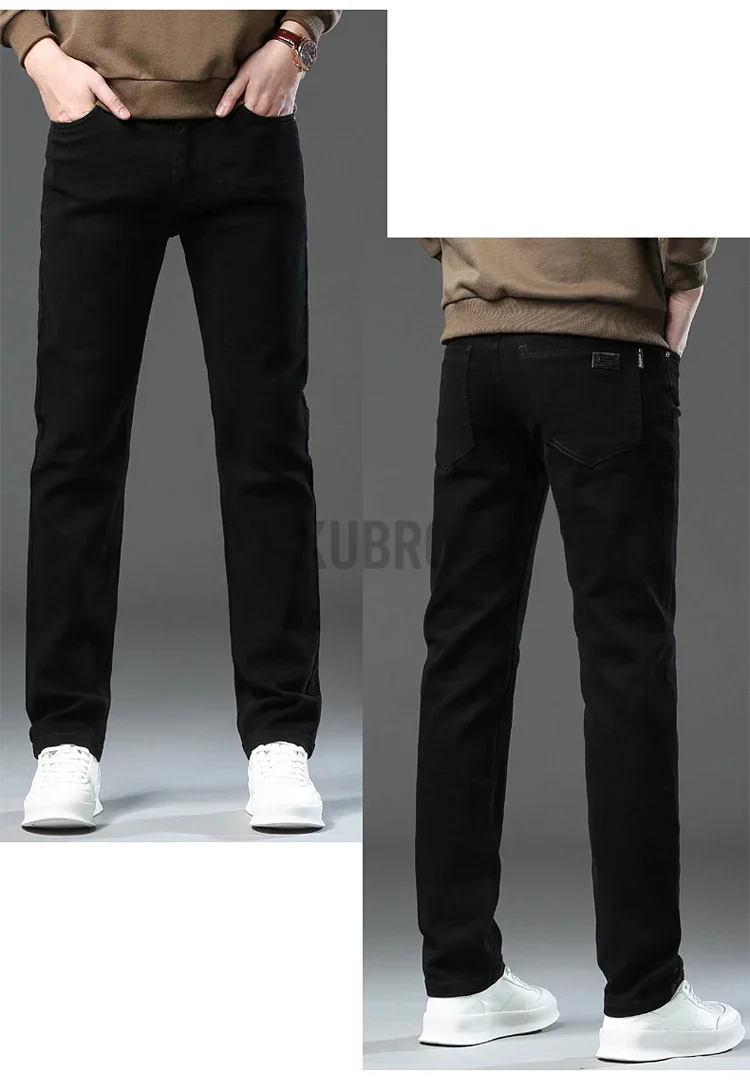 Markenmode, lockere, gerade geschnittene Business-Casual-Stretch-Jeanshose für Herren, Markenhose in 3 Farben, Übergröße, Herrenbekleidung, schmale Jeans – Detail 10