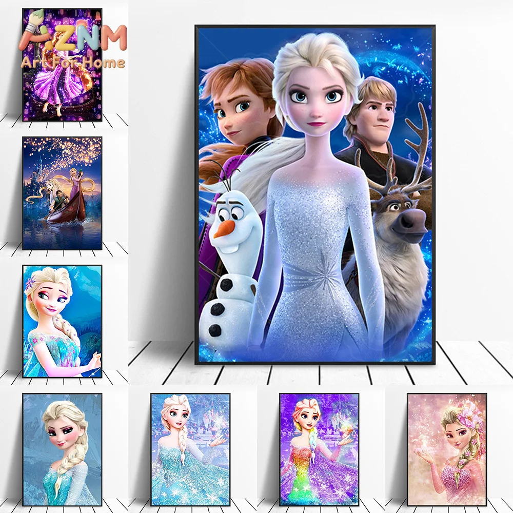 AZNM Disney Frozen Elsa Anna Olaf Sparkle, arte de pared en lienzo sin marco para dormitorio de niños, sala de estar, decoración del hogar, pintura, imagen