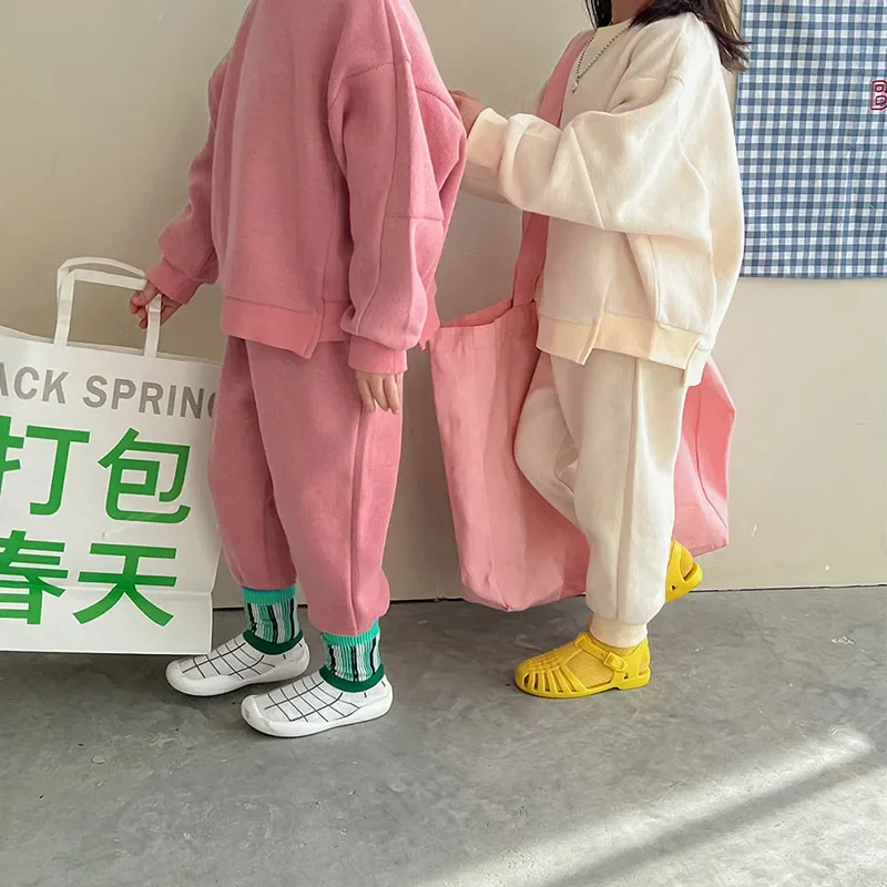 Milancel-女の子用ワッフルセット,フード付きセーターとパンツ,子供用スーツ,単色,カジュアル,秋,2個