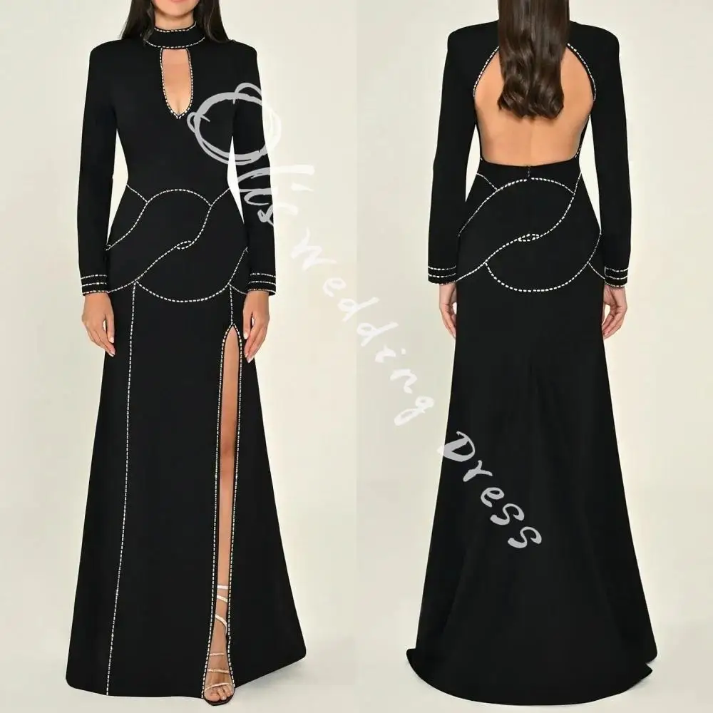 

customized Sizes Available Exquisite Jersey Rhinestone A-line High Collar Long Dresses Bespoke Occasion Dresses High Quality