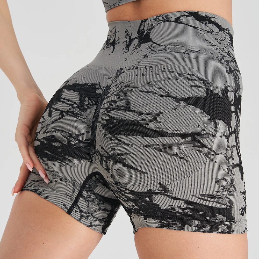 Seamless Elastic Push Up Yoga Shorts For Women High Waist Jacquard Weave Tie Dye Fitness Workout Sport Gym Cycling Tights Summer