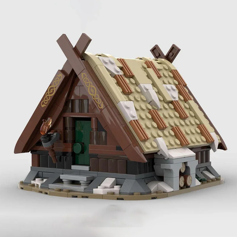 Bloques de construcción de vista de calle Medieval para niños, modelo MOC, cabaña pequeña vikinga, regalos de tecnología Modular, juguetes de ensamblaje de vacaciones, traje