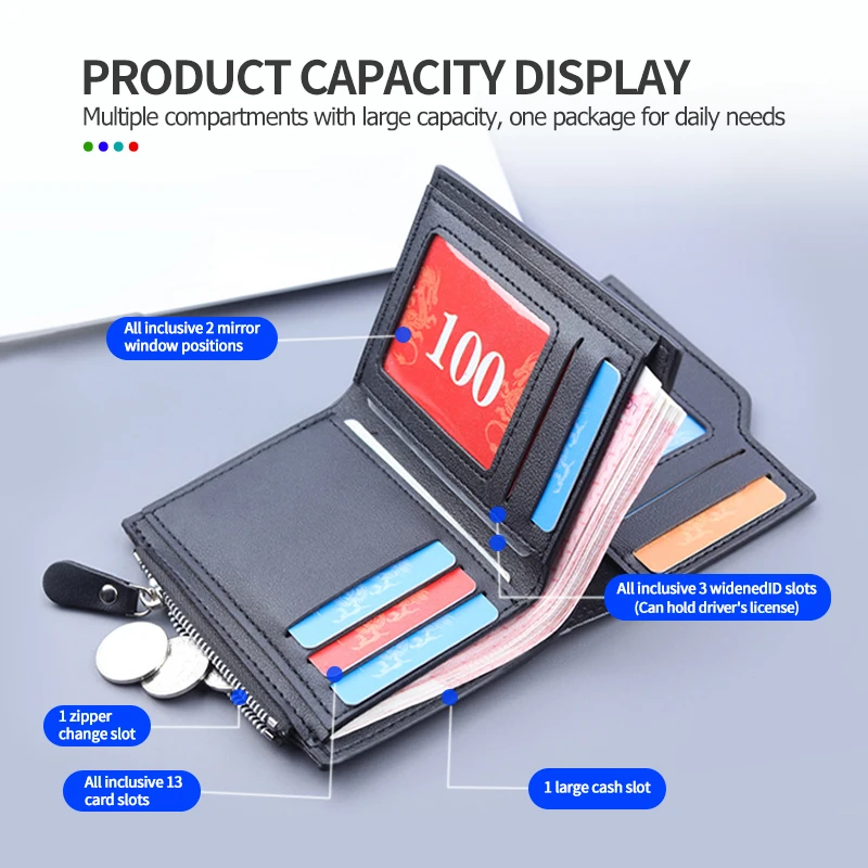 Leather Men's Wallet Zipper Short Desigh Card Holder Male Purse For BMW E91 E92 E93 E60 F10 F30 E39 E36 E87 X3 X5 E70 E46 E90 view 4