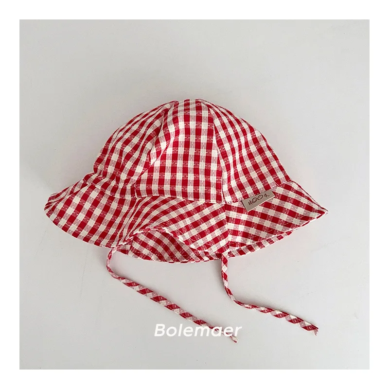 Wide Brim Summer Sun Hat For Baby Plaid Print Fisherman's Hat Children Cotton Bucket Cap For Boys Baby Girls Sunhat Kids Bonnet image 6