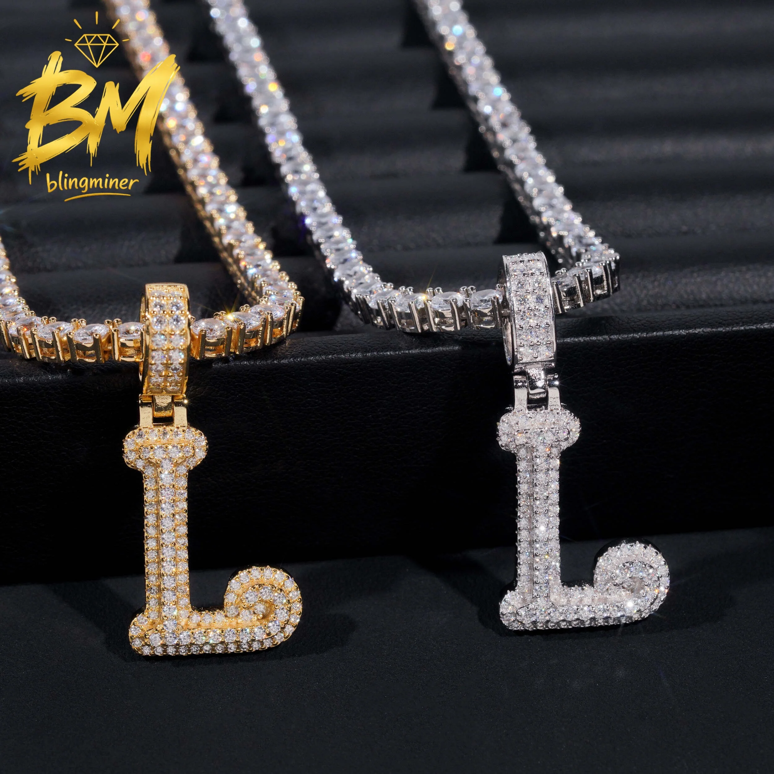 Blingminer Bling Letter L VVS Moissanite Pendant For Men Women S925 Silver Pendants Jewelry Pass Diamonds Tester Free Shipping
