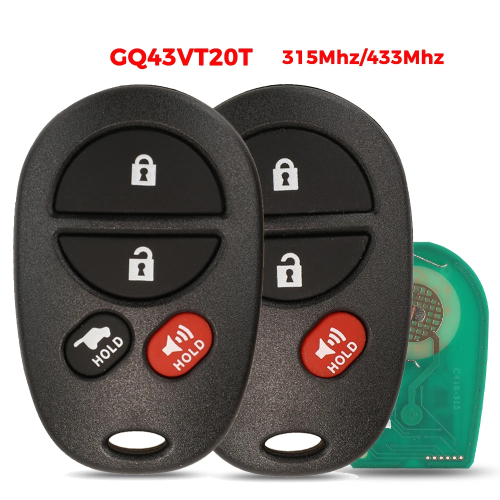 jingyuqin GQ43VT20T 315Mhz/433Mhz For Toyota Tacoma Tundra Highlander Sequoia Sienna 2008-2012 Smart Remote Car Key 3/4 Buttons