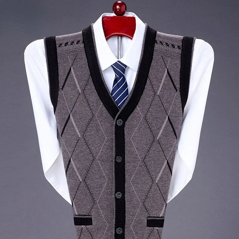 

New Men's Sweater Vest Thick Causal Waistcoat V-neck Sleeveless Slim Fit Jumpers Knitwear Vest Warm Fashion Sweater Cardigan